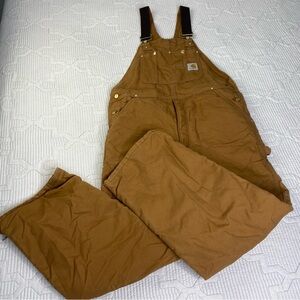 Carhartt R02 BRN Double Knee Duck Bib Quilt Lined Insulated Overalls USA 38 X 30